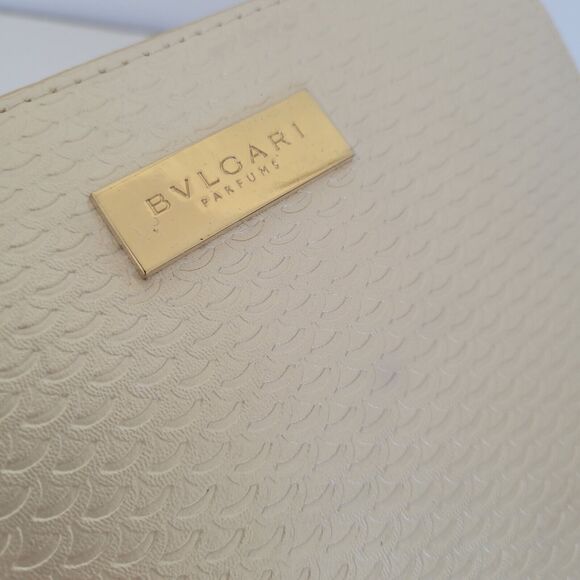 Bulgari Parfums Cosmetic Toiletry Case Champagne Beige Pouch Medium Bag Logo Zip - Picture 11 of 11